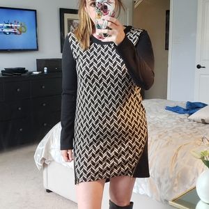 Herringbone dress with zipper embellishments